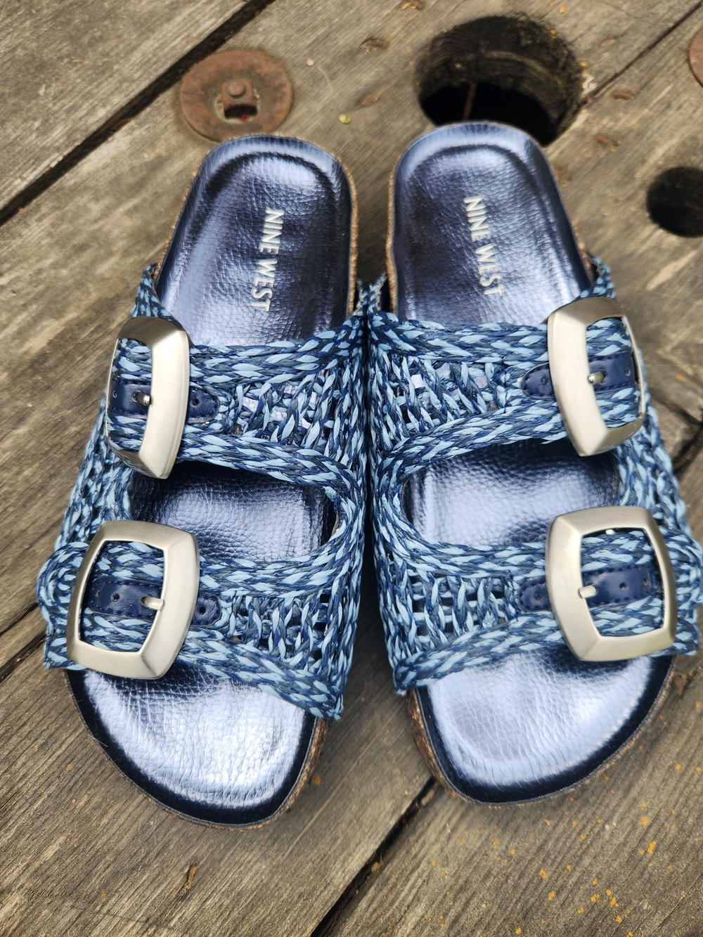 Nine West Striped Blue And White  Women's Sandal